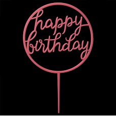 Cake topper happy birthday fuchsia roze rond